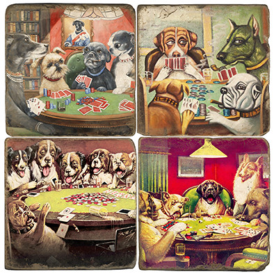 Poker Dogs Coaster Set. Handcrafted Marble Giftware by Studio Vertu.