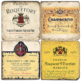 Vintage French Wine Label Coaster Set