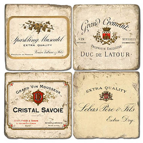 Vintage French Wine Label Coaster Set