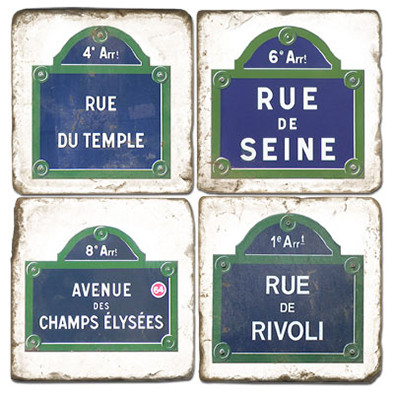 Paris Street Sign Coaster Set. Handmade Marble Giftware by Studio Vertu.