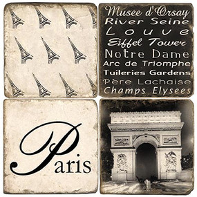 Black & White Paris Coaster Set. Handmade Marble Giftware by Studio Vertu.
