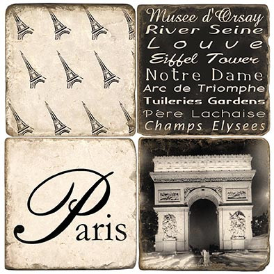 Black & White Paris Coaster Set. Handmade Marble Giftware by Studio Vertu.