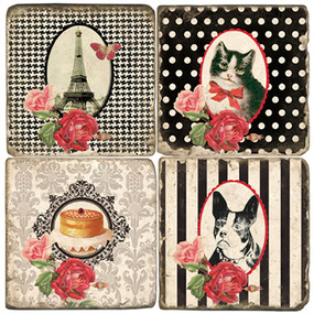 Parisian Themed Coaster Set. Handmade Marble Giftware by Studio Vertu.