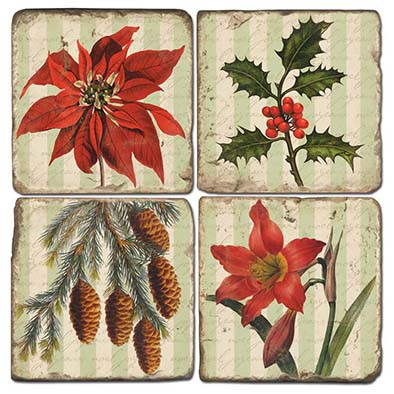 Winter Holiday Themed Coaster Set. Handcrafted Giftware by Studio Vertu.
