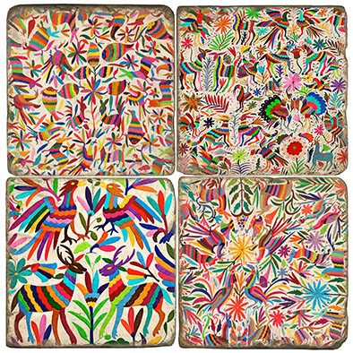 Colorful Otomi Pattern Coaster Set