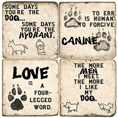 Black and White Dog Quote Coaster Set
