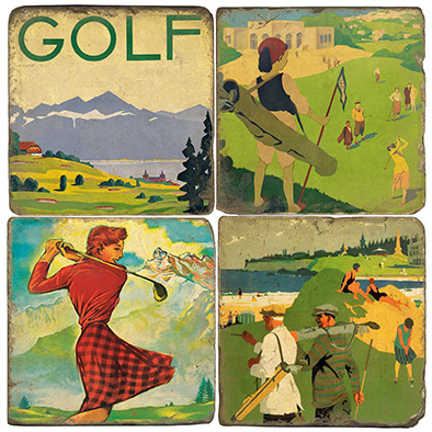 Vintage Illustrated Golf Coaster Set