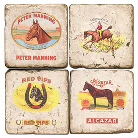 Horse Themed Cigar Labels Coaster Set. Handcrafted Marble Giftware by Studio Vertu.