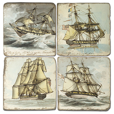 Vintage Ship Illustration Coaster Set