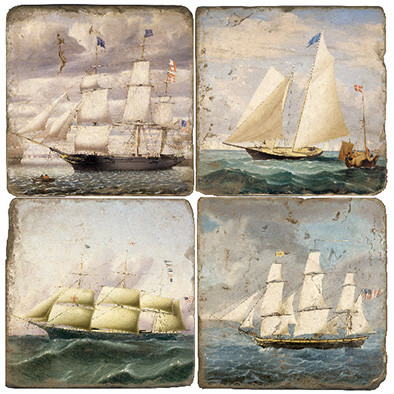 Vintage Ship Illustration Coaster Set
