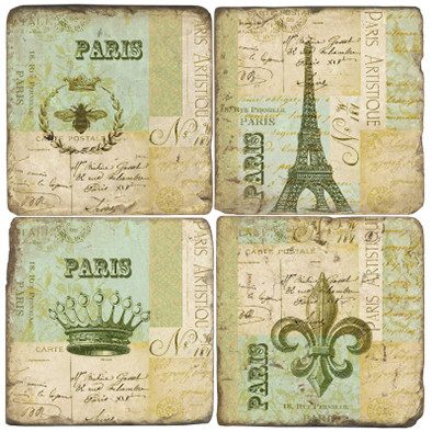 Paris, France Coaster Set. Handmade Marble Giftware by Studio Vertu.
