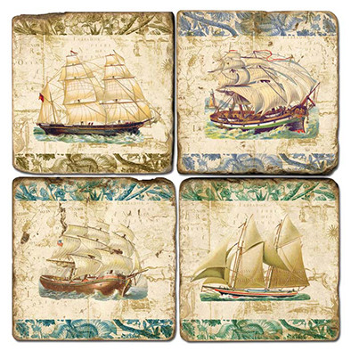 Vintage Illustrated Ships Coaster Set