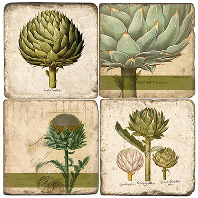 Botanical Artichoke Coaster Set. Handcrafted Marble Giftware by Studio Vertu.