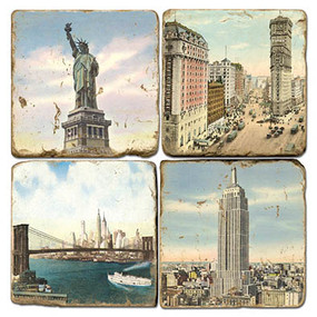 Vintage illustrations of New York City Coaster Set