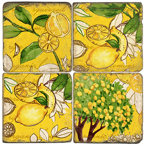 Yellow Lemon Zest Coaster Set. Handmade Marble Giftware by Studio Vertu.