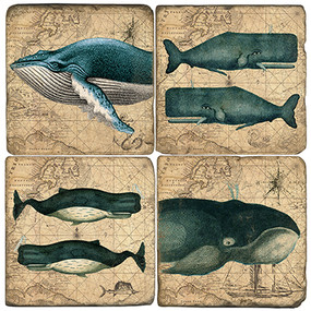 Vintage Whale Themed Coaster Set
