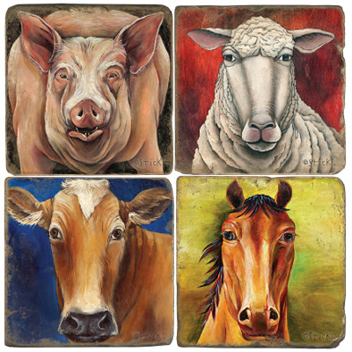 Sticks Farm Animal Coaster Set