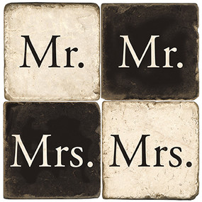 Black and White Mr. and Mrs. Coaster Set