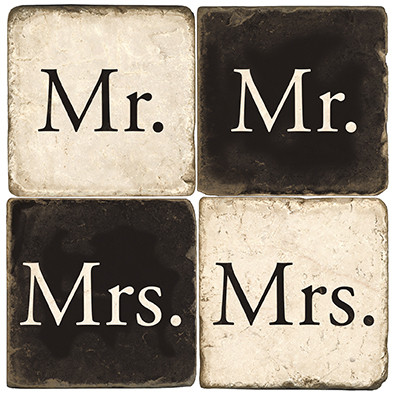 Black and White Mr. and Mrs. Coaster Set
