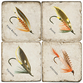 Fishing Lure Coaster Set. Handcrafted Marble Giftware by Studio Vertu.