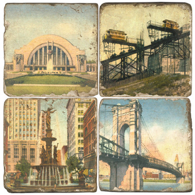 Cincinnati Themed Coaster Set. Handmade Marble Giftware by Studio Vertu.