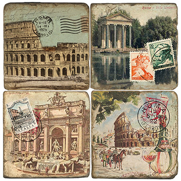 Rome themed coaster set. Handmade Marble Giftware by Studio Vertu.
