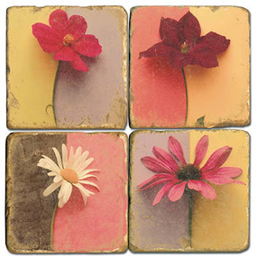 Colorful Single Flowers Coaster Set. Handcrafted Marble Giftware by Studio Vertu.