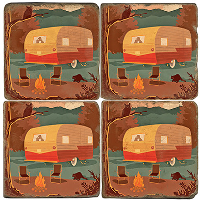 Camper coaster set.  Illustration by Anderson Design Group.
