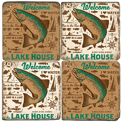 Lake House Themed Coaster Set.  Illustration by Anderson Design Group.