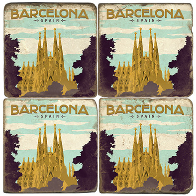 Barcelona, Spain Cathedral Coaster Set.  Illustration by Anderson Design Group.