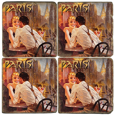 Paris, France Coaster Set.  Illustration by Anderson Design Group. Handmade Marble Giftware by Studio Vertu.