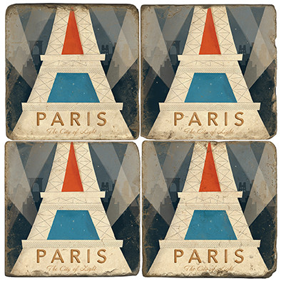 Paris, France Coaster Set.  Illustration by Anderson Design Group. Handmade Marble Giftware by Studio Vertu.