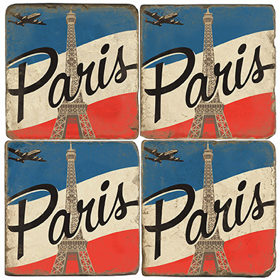 Paris, France Flag Coaster Set. Illustration by Anderson Design Group. Handmade Marble Giftware by Studio Vertu.