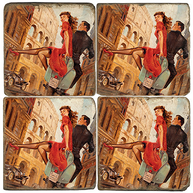 Rome, Italy Coaster Set.  Illustration by Anderson Design Group. Handmade Marble Giftware by Studio Vertu.