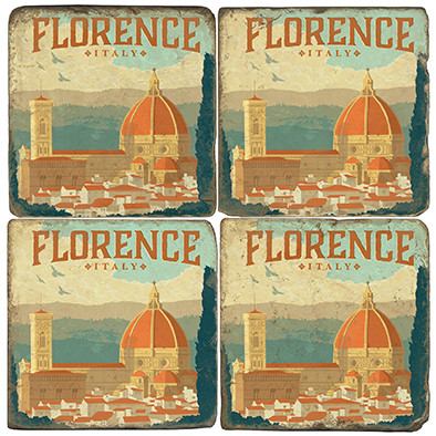 Florence, Italy Coaster Set. Illustration by Anderson Design Group. Handmade Marble Giftware by Studio Vertu.