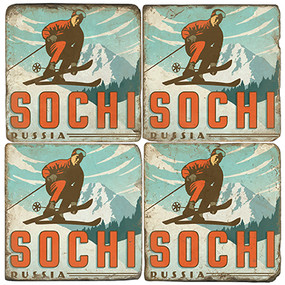 Sochi, Russia Ski Coaster Set. Illustration by Anderson Design Group.