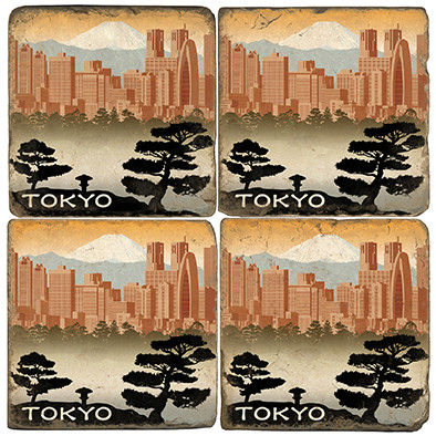 Tokyo, Japan Coaster Set.  Illustration by Anderson Design Group.