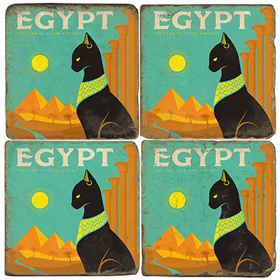 Egyptian Cat Coaster Set. License artwork by Anderson Design Group.