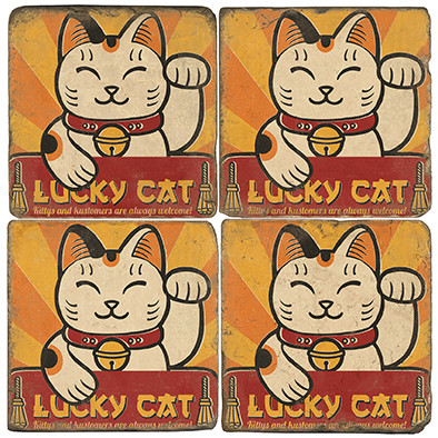 Lucky Cat Coaster Set. License artwork by Anderson Design Group.