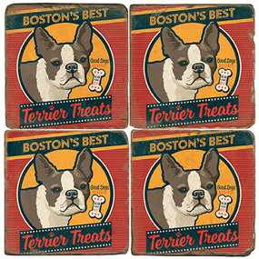 Boston Terrier Treats Coaster Set. License artwork by Anderson Design Group.