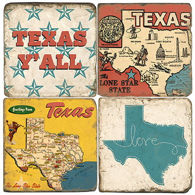 Greeting from Texas coaster set. Handmade Marble Giftware by Studio Vertu.