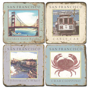 San Francisco Coaster Set.  Tumbled Italian Marble Giftware by Studio Vertu.