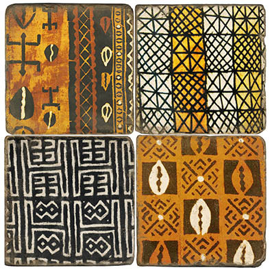 Mud Cloth Pattern Coaster Set. Tumbled Italian Marble Giftware by Studio Vertu.