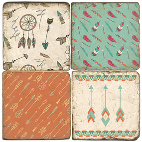 Tribal Arrow Coaster Set.  Tumbled Italian Marble Giftware by Studio Vertu.