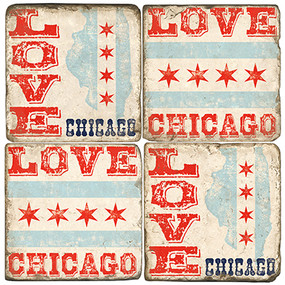 Chicago Coaster Set.  Tumbled Italian Marble Giftware by Studio Vertu.