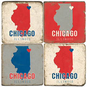 Chicago Coaster Set.  Tumbled Italian Marble Handprinted by Studio Vertu.