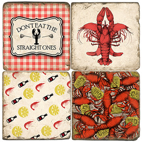 Southern Boil Coaster Set.  Tumbled Italian Marble Giftware.  Handmade by Studio Vertu.