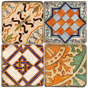 Riggiole Coaster Set.  Tumbled Italian Marble Giftware by Studio Vertu.