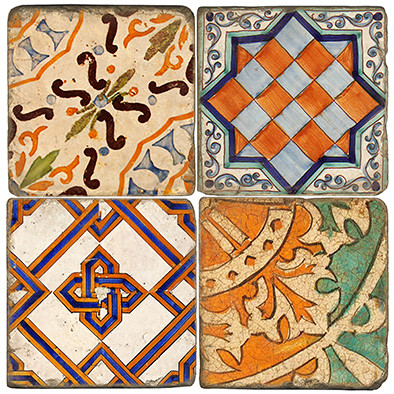 Riggiole Coaster Set.  Tumbled Italian Marble Giftware by Studio Vertu.