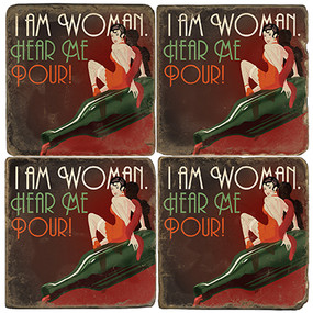I am Woman Coaster Set. License artwork by Anderson Design Group. Tumbled Italian Marble Giftware by Studio Vertu.